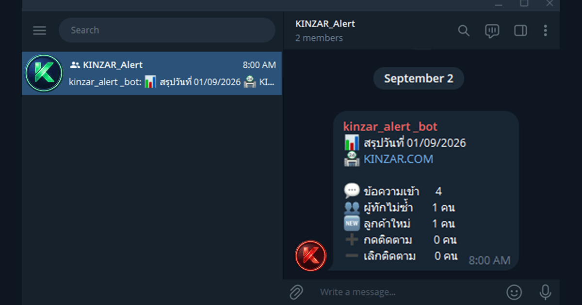 ข้อความสรุปรายวันที่ระบบส่งเข้ากลุ่ม Telegram ตามเวลาที่ตั้งไว้