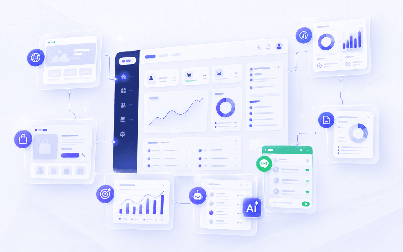 ภาพรวมระบบ KINZAR — เว็บ เซลเพจ แชท LINE, AI และรายงาน เชื่อมต่อกันทั้งหมด